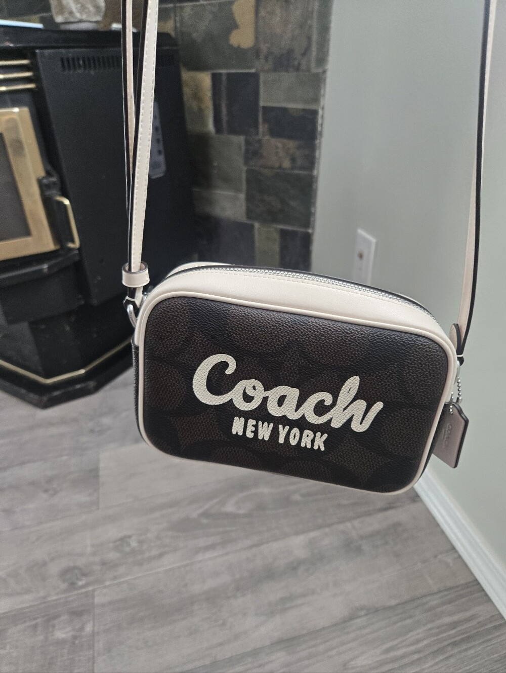 Coach Mini Jamie Camera Crossbody Bag Leather Coach Script Brown And Cream - Picture 12 of 14